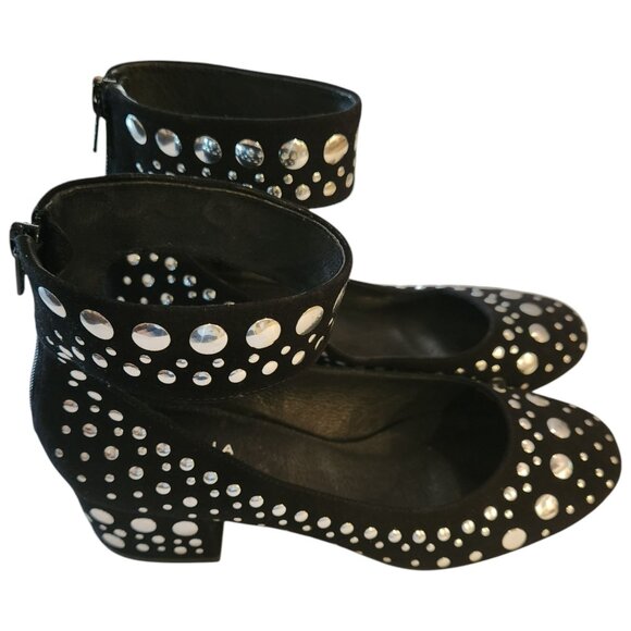 Cecelia New York Black Suede Ankle Strap Studded Block Heels Womens Sz 7 - Picture 5 of 13